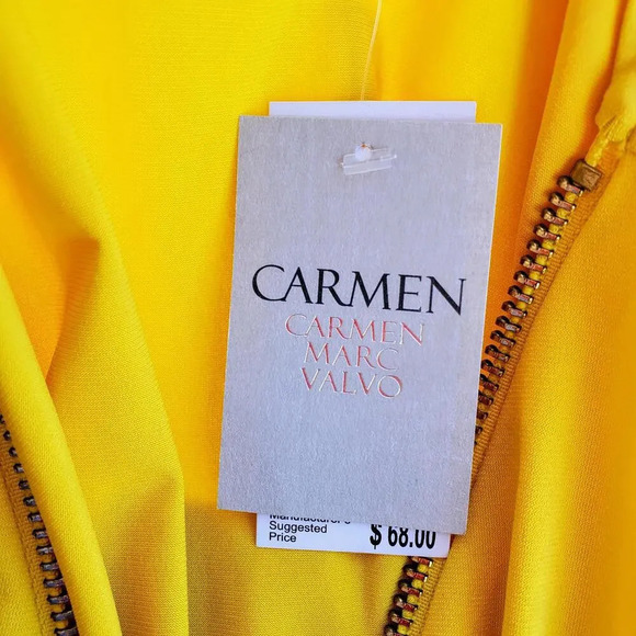 NWT Carmen Marc Valvo Sleeveless Front-Zip Top Yellow Size Medium - Picture 14 of 15